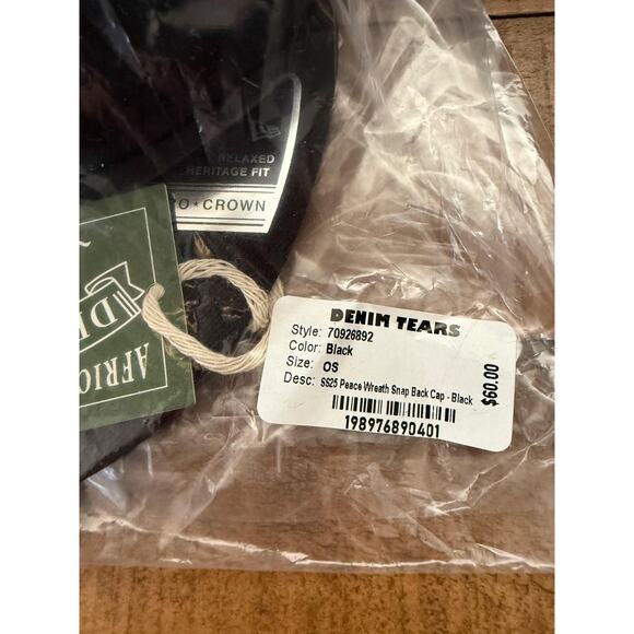 Denim Tears Hat Cap Snap Back Peace Wreath Black Embroidered New Era 9Fifty OS - Picture 2 of 7